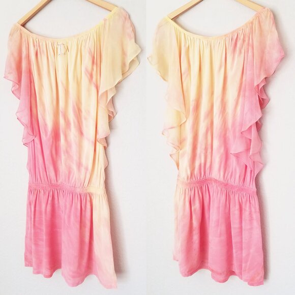 Gypsy 05 100% Silk Flutter Mini Dress Sunset Ombre Fairy Romantic Coquette Beach - Picture 1 of 16